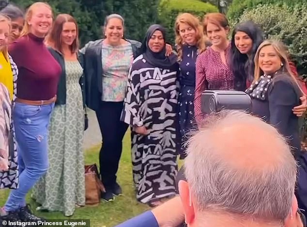 Eugenie stood slightly in front of her older sister to help hide the baby bump