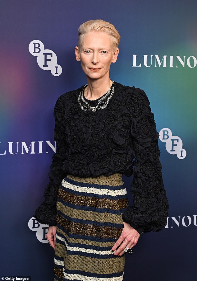 Tilda swept her blonde locks from her beautiful face as she exuded confidence on the red carpet