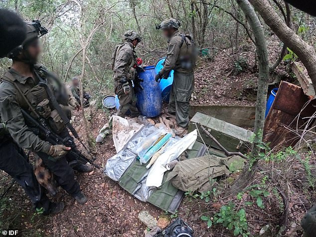 Footage shared by the IDF today showed soldiers exploring Hezbollah tunnels, which were packed with weapons