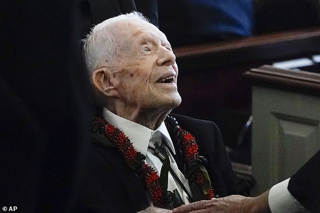 Jimmy Carter was last seen in public at his wife Rosalynn's funeral in November