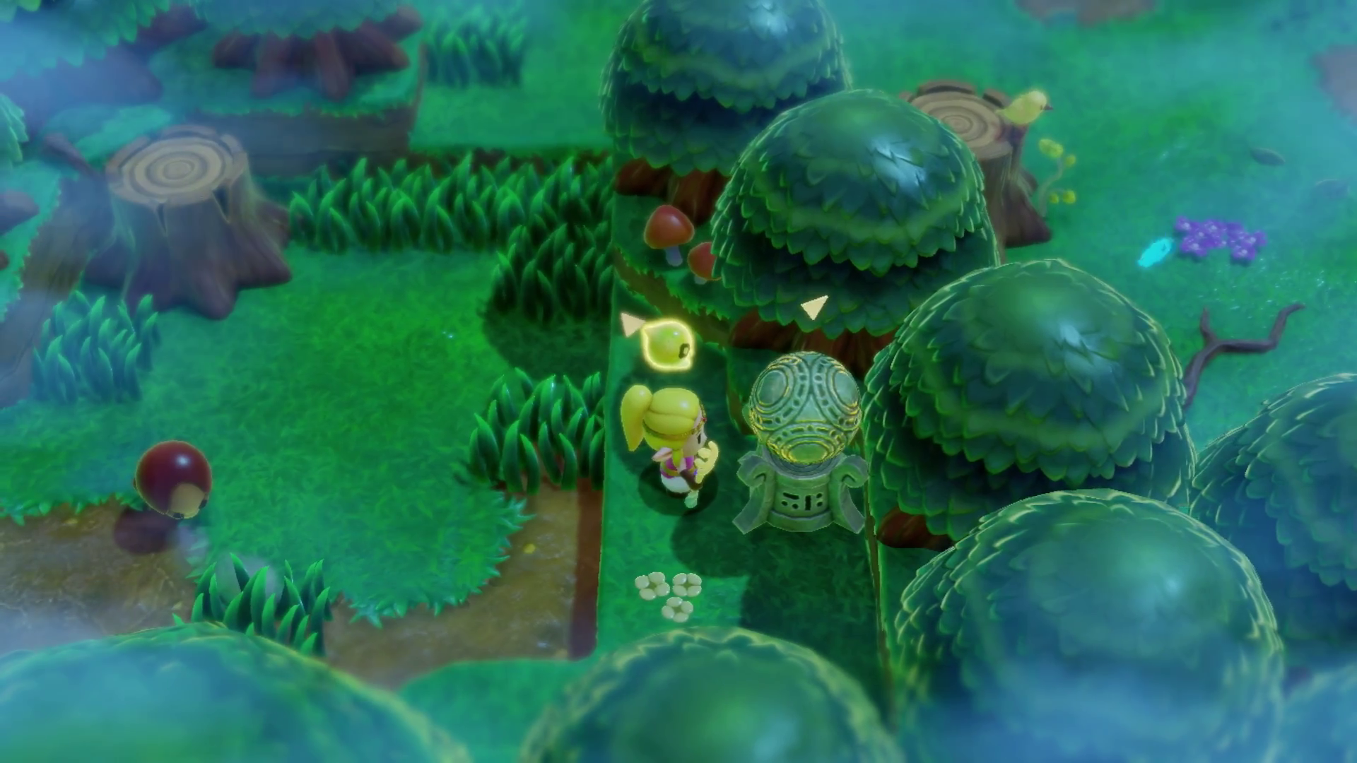 Zelda approaches a pillar near an armadillo-like creature in Echoes of Wisdom.