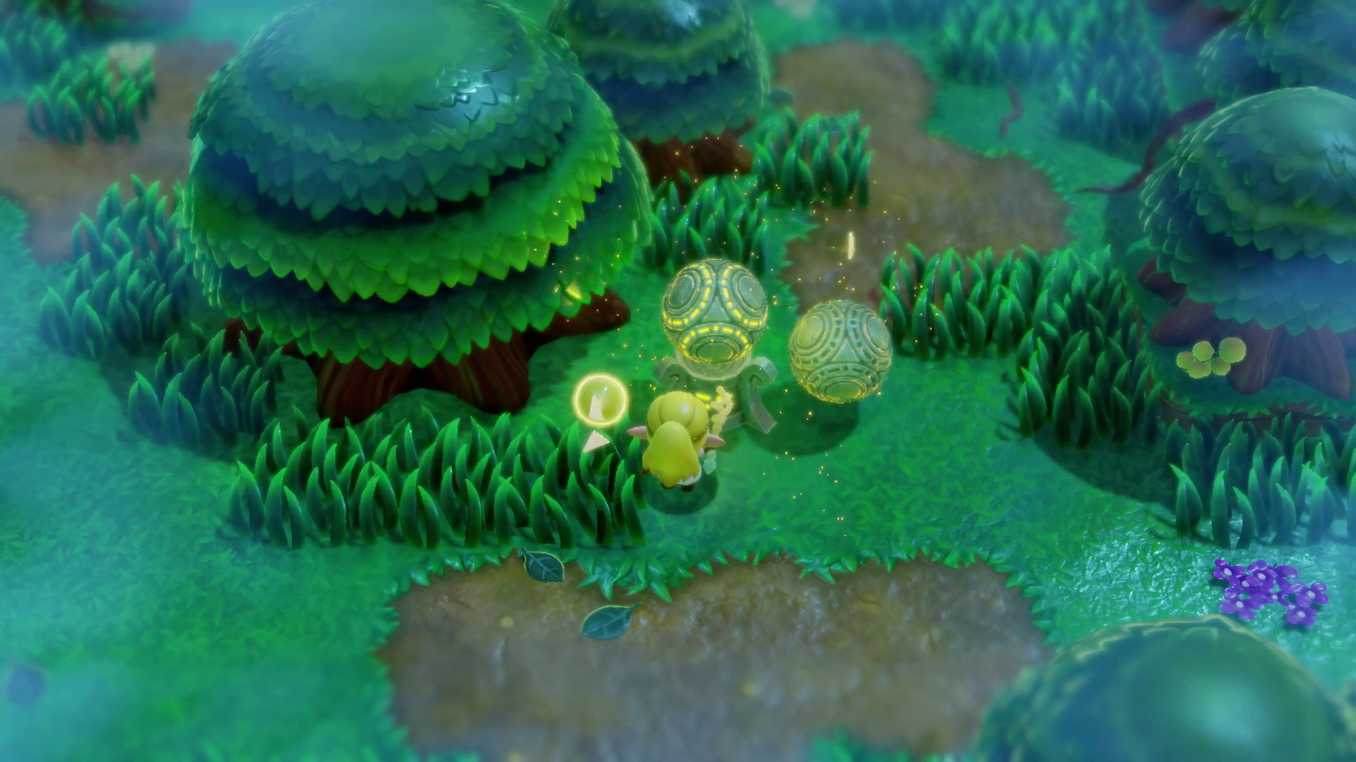 Zelda places an orb on a pillar in a clearing in Echoes of Wisdom.