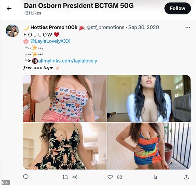 A screenshot of what appears to be Dan Osborn's Twitter account shows he may have liked sexualized content