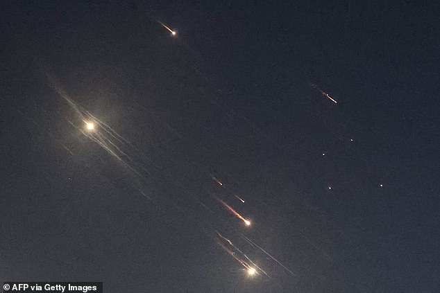 This photo shows projectiles intercepted by Israel over Tel Aviv on October 1, 2024