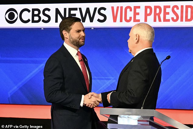 Vance and Walz shared a handshake at the start of the CBS News debate in New York City