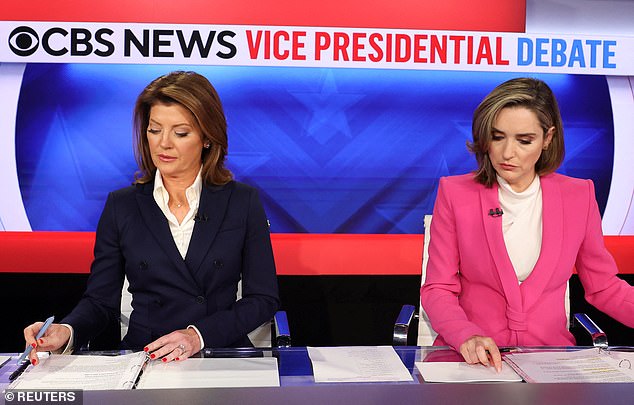 The debate was moderated by CBS News' Norah O'Donnell (left) and Margaret Brennan (right). At one point, Brennan fact-checked Vance about the immigration status of Haitian migrants, prompting an angry response from the GOP vice presidential candidate.