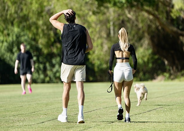 Becirevic and her AFL boyfriend are spending time in a luxury apartment on the Gold Coast