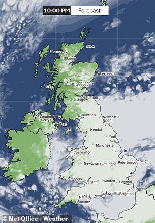 From 10pm, the north of Scotland should see clear skies, which could provide great opportunities to see the aurora