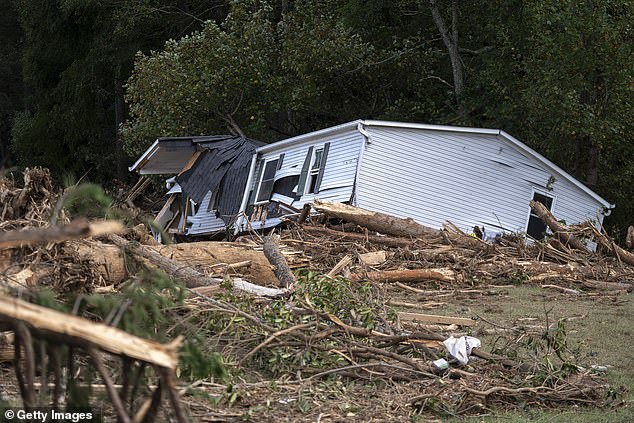 A destroyed home in the aftermath of Hurricane Helene on September 30, near Black Mountain, North Carolina