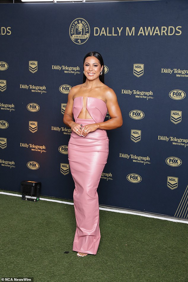 The NRLW star showed off her ripped body in a pink leather dress by American designer Rick Owens worth $1,760