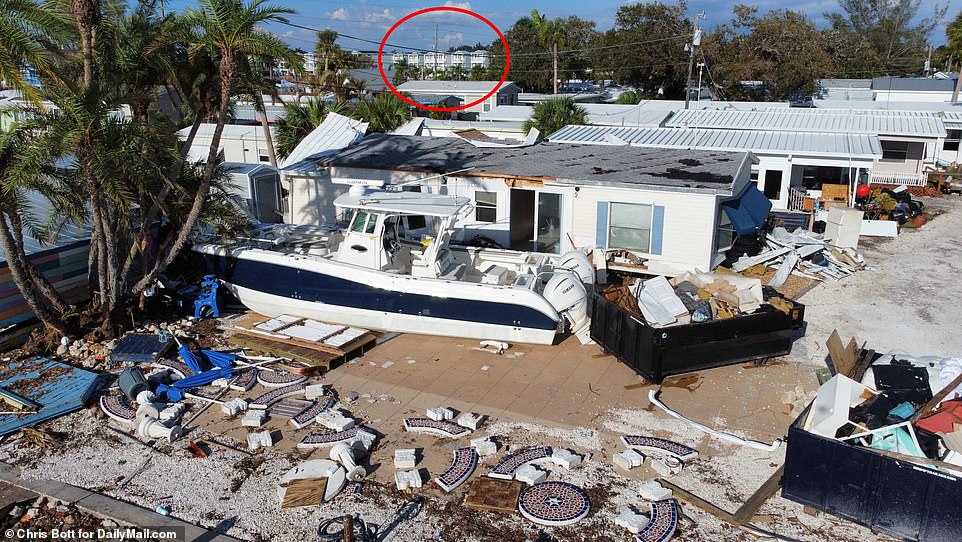 Hunters Point can be seen just behind homes that were hit hard by Hurricane Helene