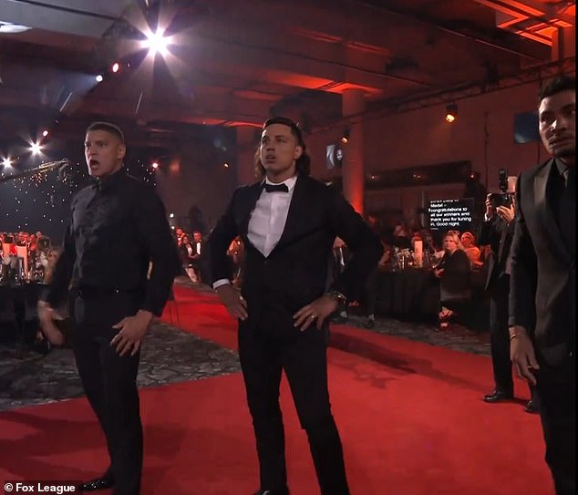 The trio stepped forward to the stage where the award winners stood to perform the Haka