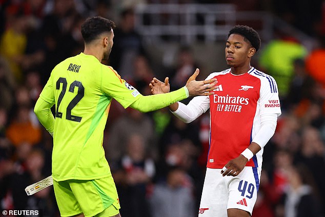 Lewis-Skelly (right) came on as a late substitute in the 2-0 win over PSG in the Emirates