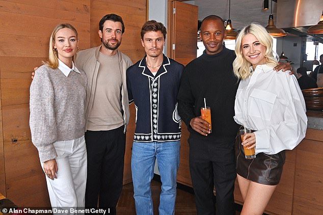 Pictured from left to right: Roxy Horner, Jack Whitehall, Oliver Cheshire, Eric Underwood and Pixie Lott