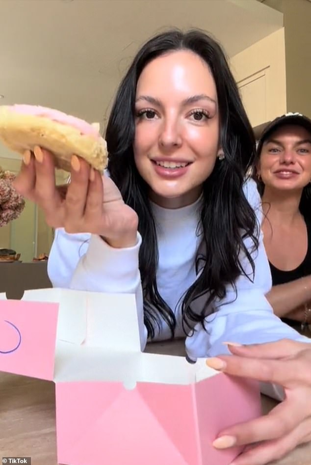 Sydney influencer Elle (pictured) spent $150 on 10 cookies at the fake Crumbl pop-up in Bondi on Sunday