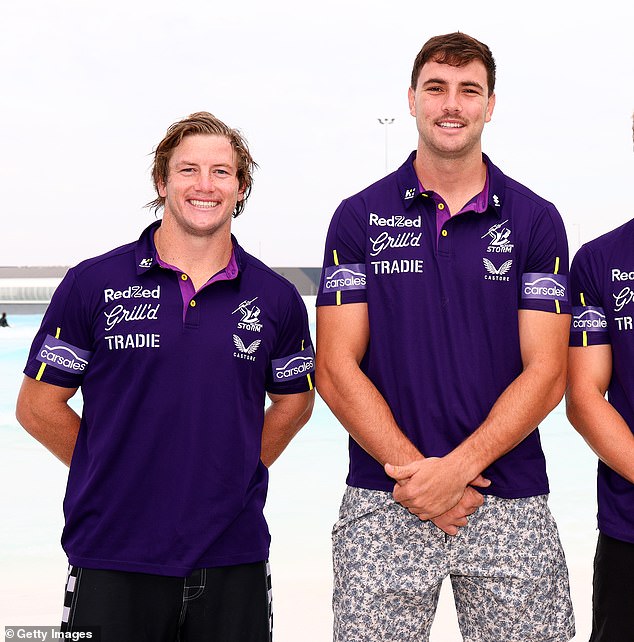 The NRL star walked the carpet with Brooke Loiero, sister of his teammate Trent Loiero, 23, (right) at Randwick Racecourse in Sydney