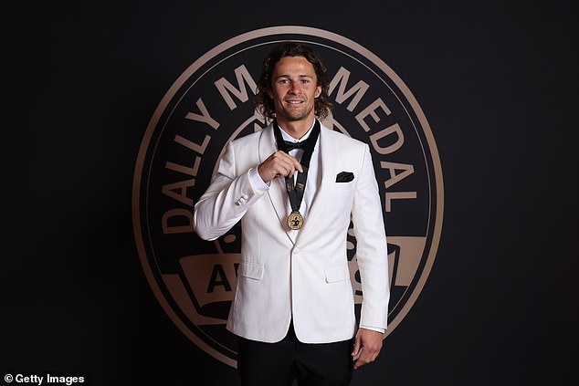 Hynes - who won the 2022 Dally M as footy's best and fairest player - was presented with the Ken Stephen Medal (pictured) on Wednesday evening in recognition of his community work