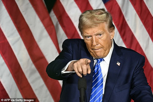 Former US president and Republican presidential candidate Donald Trump speaks at a campaign event