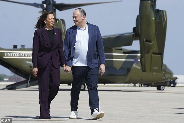 Democratic presidential candidate Vice President Kamala Harris, left, and runner-up Doug Emhoff