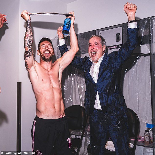 Messi celebrated with Inter Miami Jorge Mas after the Herons defeated the Crew in a 3-2 win