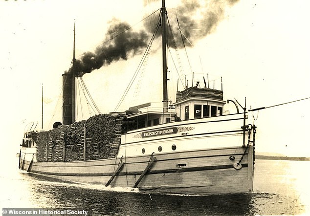 But on June 5, 1895, when the John Evenson attempted to tow the gigantic IW Stephenson (pictured) into the Sturgeon Bay Ship Canal in Door County, Wisconsin, the smaller boat somehow got ahead of the other and they got into collision.