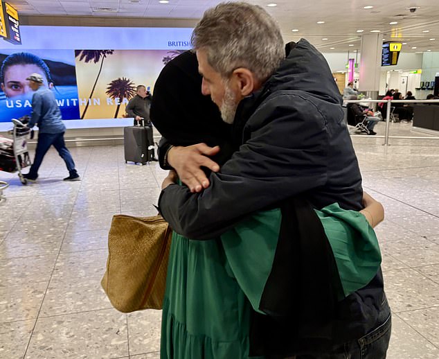 This is the emotional moment a man was reunited with his wife at Heathrow airport after she managed to flee war-torn Lebanon