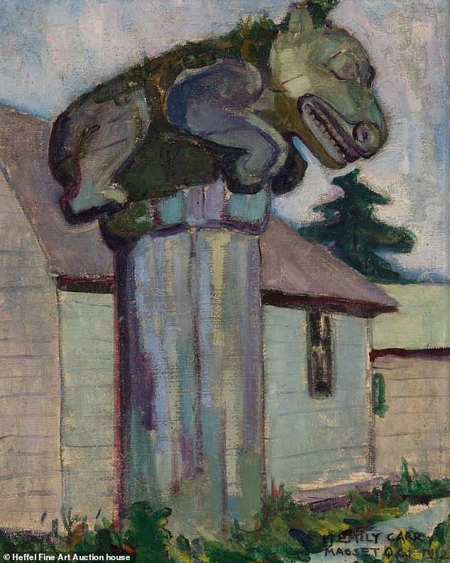 Carr painted the artwork, titled Masset, QCI in 1912, in an effort to document the artistic heritage of British Columbia's First Nations communities