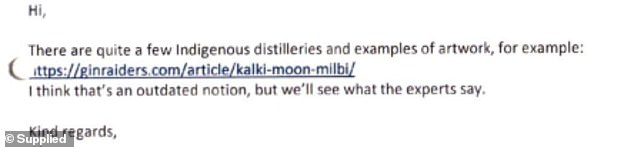 Pictured: Emails between NSW Police personnel, asking if an Aboriginal artwork on an alcohol bottle was appropriate