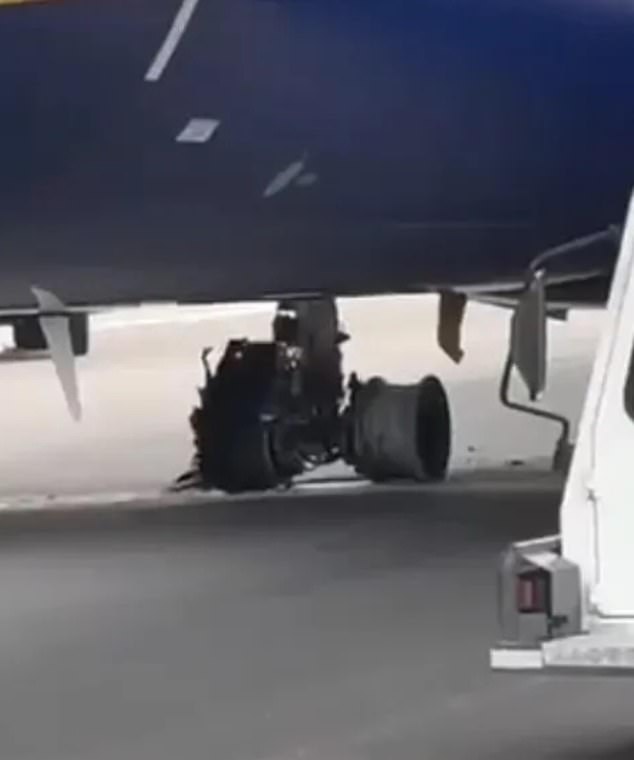 Dramatic footage shows one of the blown tires on the Ryanair plane