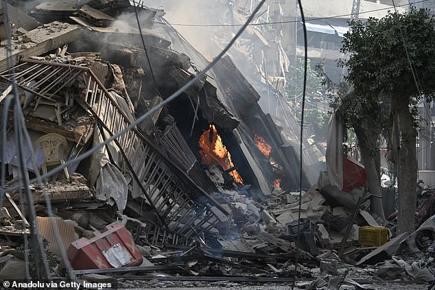 A view of a destroyed building after the Israeli airstrike on Beirut, Lebanon on October 3, 2024