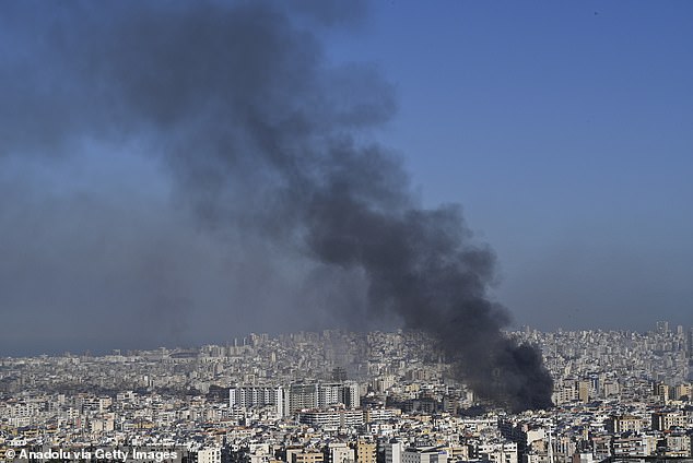 Smoke rises after the Israeli airstrike on Beirut, Lebanon on October 3, 2024