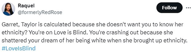 Viewers criticized Garrett's approach to the topic of ethnicity and wondered whether he understood the premise of the experiment