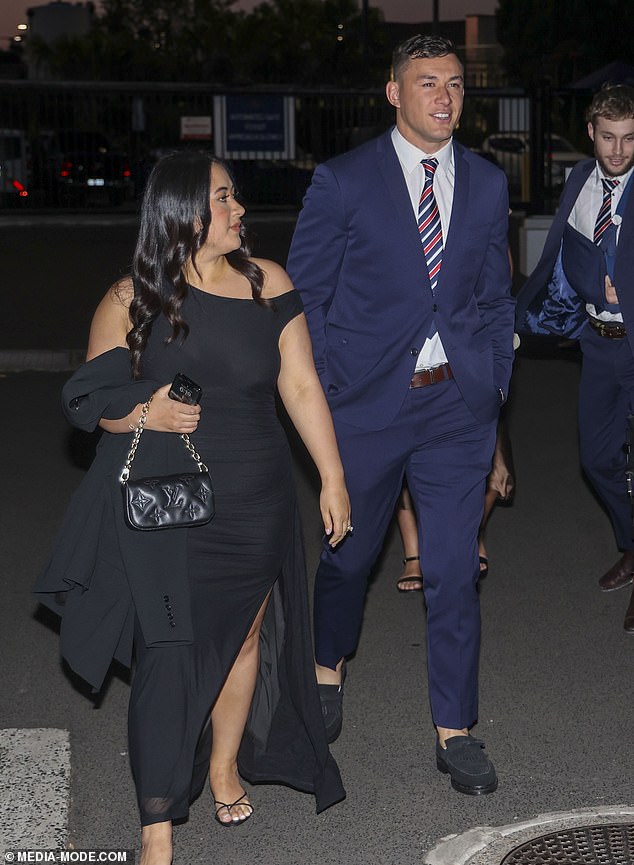 Joey Manu and his wife Tyrelle, who turned heads in a figure-hugging black dress