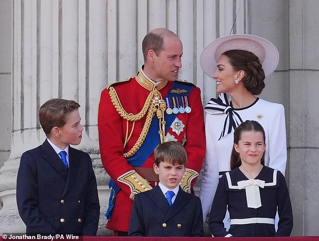 The Princess of Wales made a brief public appearance on the balcony of Buckingham Palace. alongside William and their children, during the flypast following the Trooping the Colour ceremony