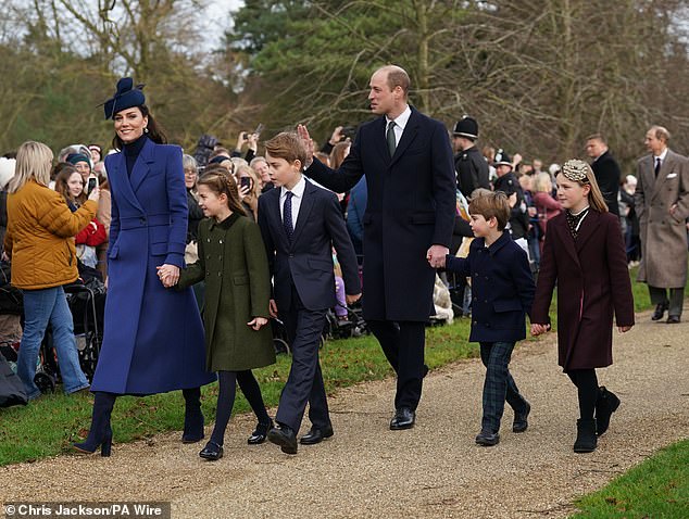 Catherine, Princess of Wales and Prince William, Prince of Wales attended the Christmas Day service at St Mary Magdalene Church on December 25, 2023, along with Louis, George,and Charlotte