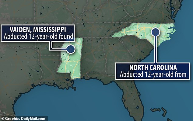 The girl was found hundreds of miles away from her home in North Carolina