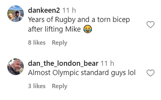 Several fans commented on the clip, writing: 'This is winning the internet today'... 'What a brave boy Mike is!'... 'Almost Olympic standard guys'