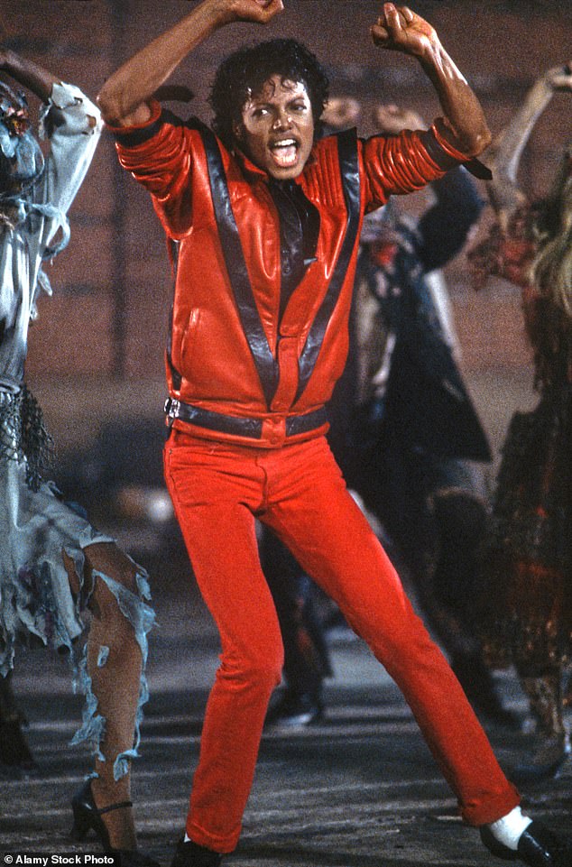 Michael Jackson performing 'Thriller' in 1983. Lawler wears a similar style jacket in his 2006 Halloween photo impersonating Jackson