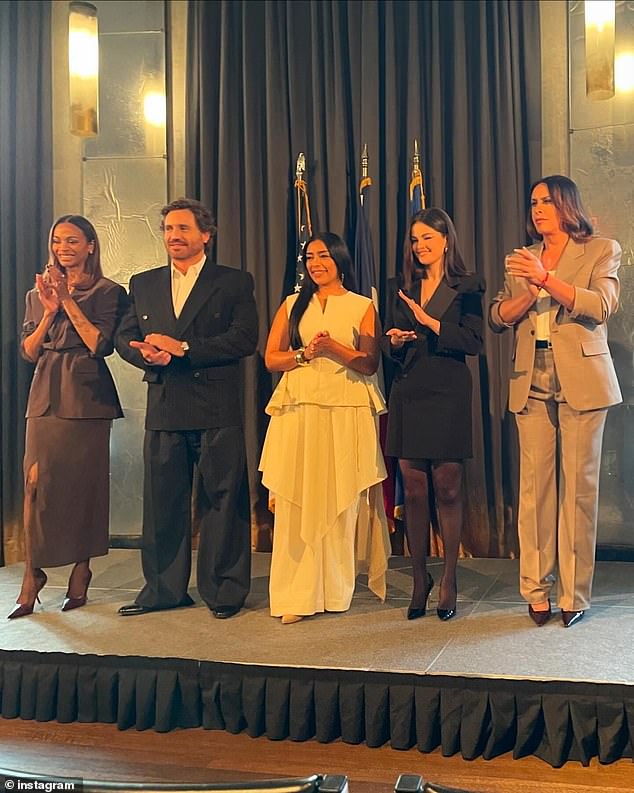 Gomez and the rest of the cast of Emilia Perez received the Ordre des Arts et des Lettres at Villa Albertine, the French Institute of Culture and Education, in New York