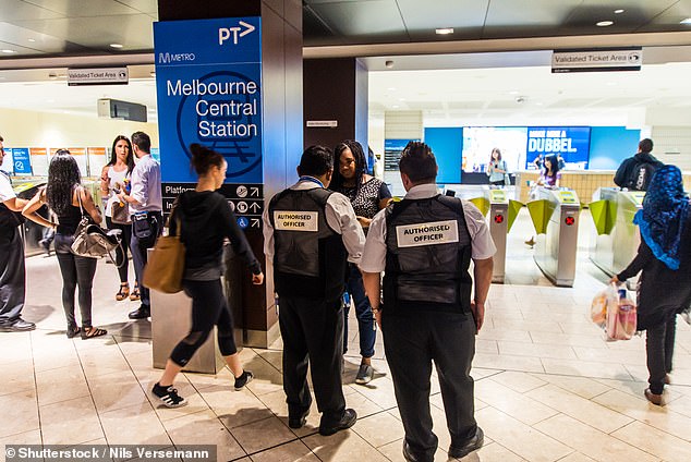 Authorized officers (pictured in Melbourne) may make arrests to keep the peace, but their rules require them to use the least amount of force possible