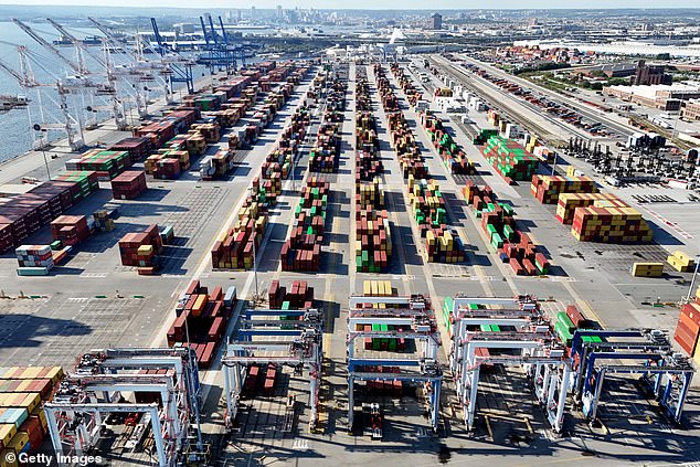 Dozens of cargo ships lined up offshore during the strike to distribute their goods at U.S. ports