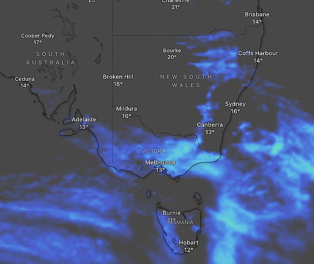 Bureau of Meteorology meteorologist Angus Hines said parts of South Australia could see light showers this weekend (Photo: Rain accumulation for Saturday)