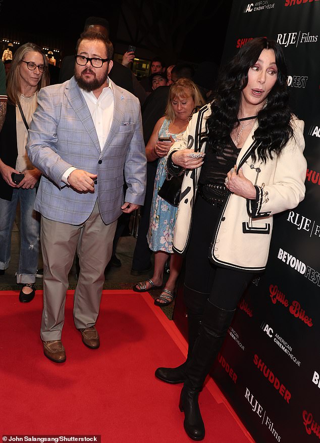 Chaz stayed close to his mother during their time on the red carpet