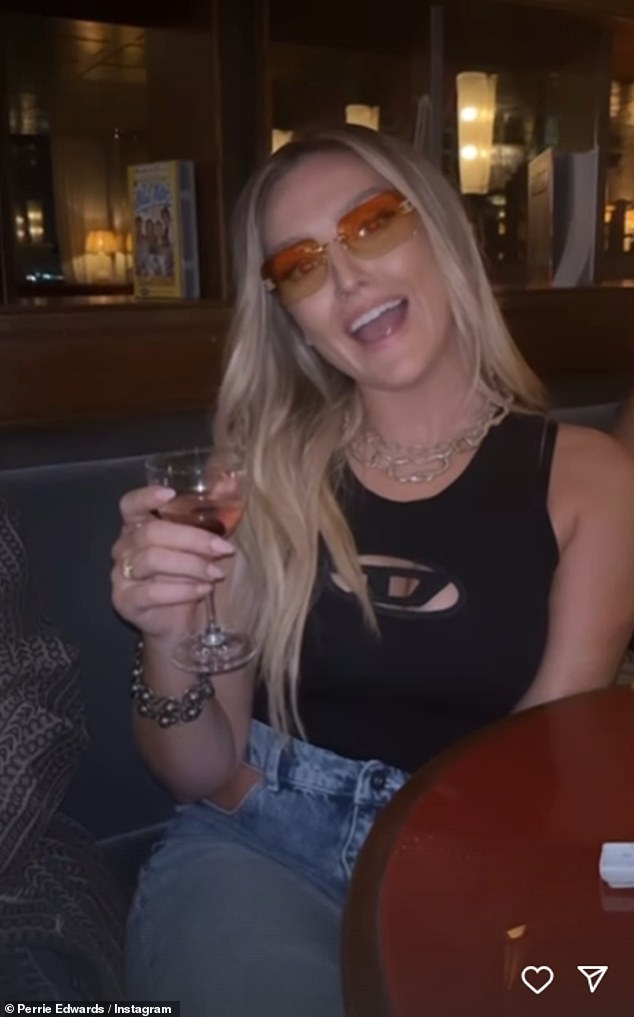 Perrie was all smiles as she sipped a glass of wine after her TV appearance