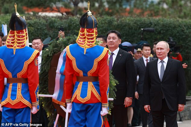 Putin and Mongolia's President Ukhnaagiin Khurelsukh attended a wreath-laying ceremony in the country's capital Ulaanbaatar last month