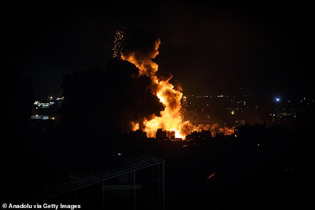 Smoke and flames rise over the Dahieh area after the Israeli army carried out airstrikes in the south of the capital Beirut, Lebanon on October 3, 2024