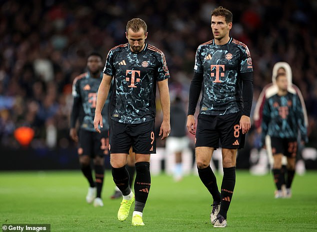 Kane appeared dejected after the final whistle in the Champions League match at Villa Park