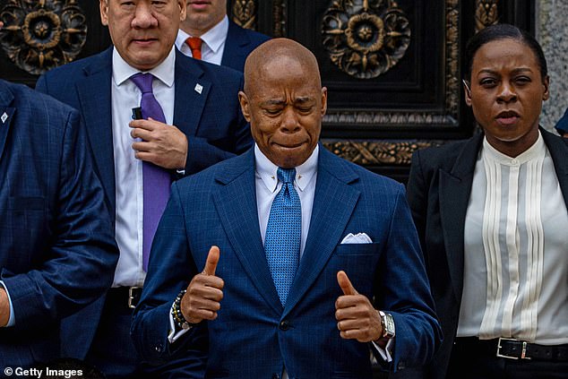 Mayor Eric Adams leaves the Thurgood Marshall Courthouse after making his first appearance in his corruption trial in New York City on October 2