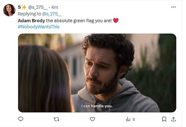 One social media user wrote: 'Adam Brody, the absolute green flag that you are.' Another said, “Adam Brody healed all the girls that were ever said to be so 