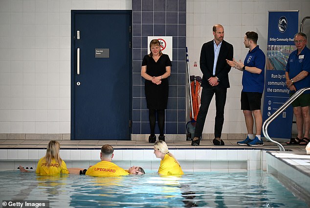 Britain's Prince William, Prince of Wales, attended a lifeguard coaching training course during his visit to Birtley Community Pool